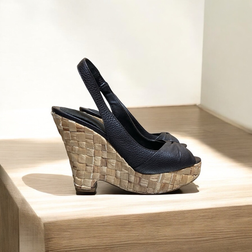 Women’s Banana Republic Sling Back Leather & Lauhala Wedges
